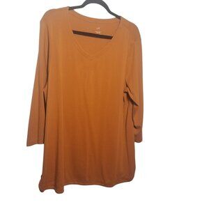 J Jill Women's Pima Cotton 3/4 Sleeve V-Neck Lagenlook Orange Tee Sz XL